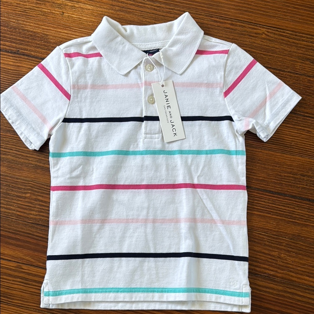 Janie and Jack White and Pink Striped Polo Shirt